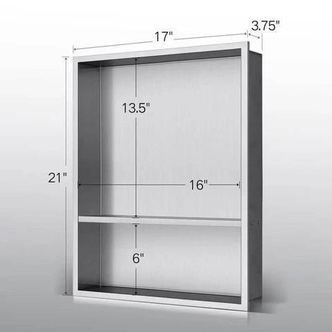 Shower Niche Insert Storage Dual Shelf For No Tile Needed Walls 16x20 Inner Shelves 16x13.5x3.75 And 16x6x3.75 Brushed Nickel