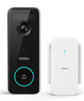 Front view of Wireless 5MP Doorbell Camera with No Monthly Fee Ultra HD Video 180 Day Battery Life, and Homebase unit.