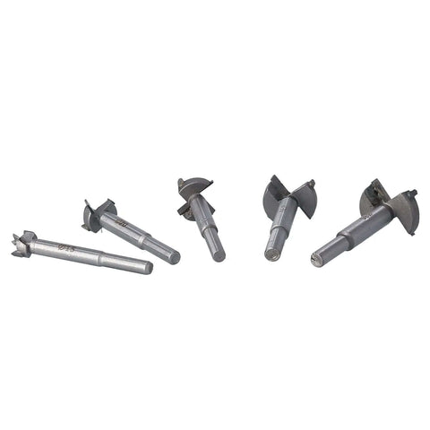 Five-piece woodworking hinge hole drill bit set with hinge cutter heads
