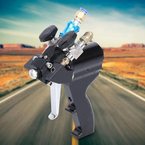 Heavy Duty P2 Pu Foam Spray Gun With No Sweat Self Cleaning Air Purge Valve and Multi Angle Omni Directional Tips for Polyurethane Polyurea Sealant Work.