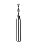 Hard Hitting Tungsten Carbide Upcut Spiral Router Bit With One Quarter Inch Shank One Eighth Inch Cutting Diameter shown side view.
