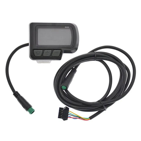 Waterproof Bike Computer With LCD Screen And Speedometer For Electric Bikes And Scooters, EN06 Display, cables visible