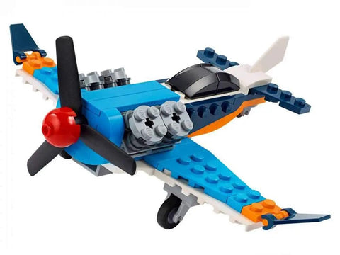 3 In 1 Propeller Plane Building Kit For Kids, Flying Toy Aircraft Set With 128 Pieces showing a colorful built airplane.