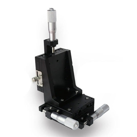 Manual XY Z Axis Stage With 80x80mm Vertical Lift Linear Platform LDV80 Cross Guide For CNC Machines And Robotics Heavy Duty Aluminum Sliding Table For Precision Machining And DIY Automation, black aluminum stage with micrometer knobs