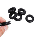 Rubber Grommet Assortment Kit 180 Pcs With O Ring Washers, NBR rubber, shown in hand and scattered on white background.