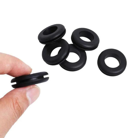 Rubber Grommet Assortment Kit 180 Pcs With O Ring Washers, NBR rubber, shown in hand and scattered on white background.