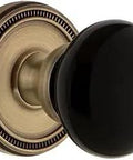 Carre Rosette With Lyon Knob Double Dummy for interior doors, solid forged brass, pre-attached knob side view, no latch or lock.