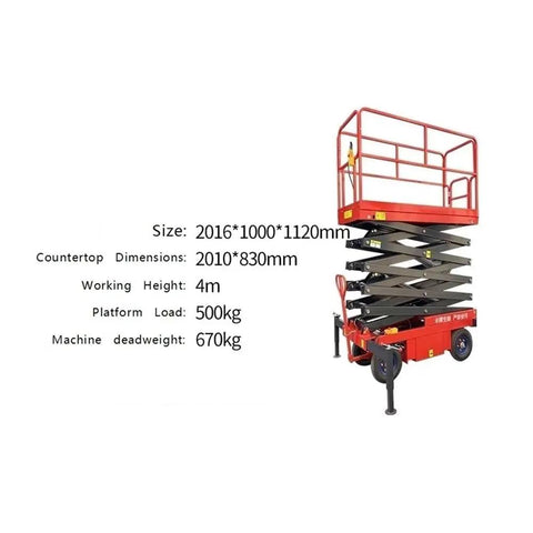 Heavy Duty Mobile Scissor Lift With Electric Hydraulic Platform Four Meter Rise And Five Hundred Kilogram Capacity For Warehouse Work Featuring Pure Copper Motor Delivering Rock Solid Performance All Day Long