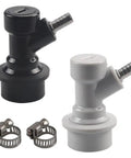 Keg Ball Lock Disconnect Set With Gas 1/4 Barb And Liquid 1/4 Barb Quick Disconnects Plus Beer Swivel Nuts For Home Brewing, black and gray set with hose clamps