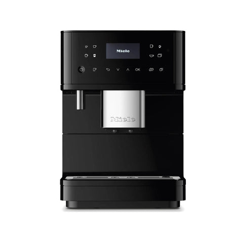 Sleek Fully Automatic Coffee And Espresso Machine With Silent Steel Grinding Chamber For Killer Cup Creations And Rich Silky Milk Foam For Serious Home Baristas front view on a white background.