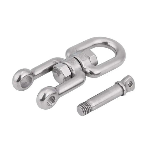 Heavy Duty 304 Stainless Steel Swivel Snap Shackle Bombproof Rust Proof Rigging Hardware For Hauling Towing And Marine Applications with attached pin.