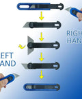 DIY Cable Stripping Kit For Electronics And Auto Repair, safety retractable knife demonstrating left and right hand use.