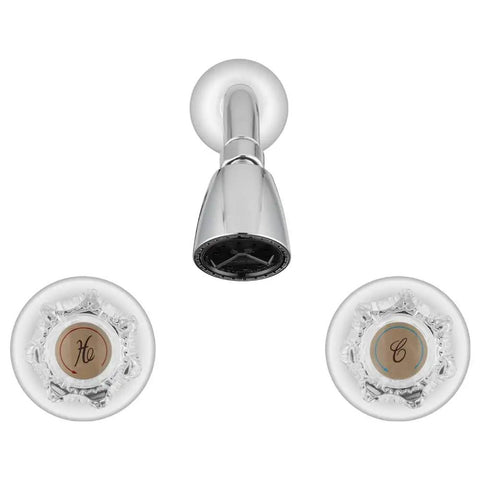 Budget Friendly Economical Shower Faucet Knobs With Crystal Acrylic Handles And Adjustable Showerhead Arm In Chrome Polished Finish