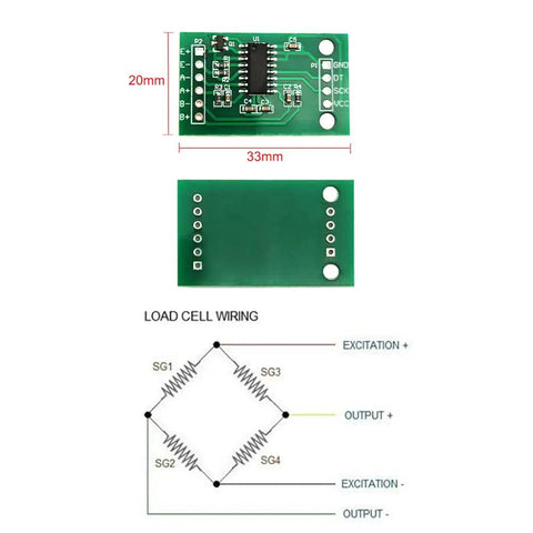 20Kg Digital Load Cell With HX711 Amplifier Module For Arduino DIY Portable Kitchen Scale Kit 33x20mm board with wiring diagram