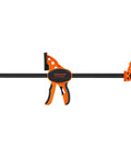 Jorgensen 12-inch ratchet bar clamp with orange/black body and one-handed trigger, E-Z Hold expandable spreader