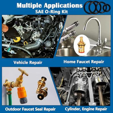 XBVV 407-pc SAE O-ring kit; universal nitrile rubber O-rings for automotive, plumbing and engine repairs
