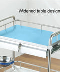 Stainless Steel Medical Trolley With Drawer, 3 Tier Lab Cart For Hospital, blue widened table, stainless steel build