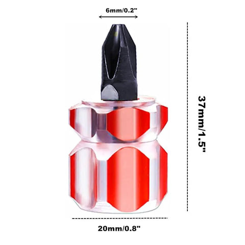 Mini Stubby Screwdriver Set With Magnetic Tips For Tight Spaces, shown with measurements 37mm height, 6mm tip, 20mm handle width