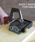 Front view of Pocket Hole Jig Kit M1 Pro Grade Adjustable Depth Pocket Screw Jig Heavy Duty Drill Jig For Angled Holes in use on wood