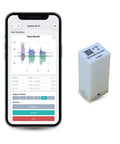 Real Time WiFi Vibration And Motion Sensor With 6 Axis IMU, Ultra Precise 0.000061 g Accel And 0.0044 Deg Per Sec Gyro, 6.66 KHz Range, 5000mAh Rechargeable Battery, WiFi Or AP Mode, API Portal For Engineering And R And D on phone and sensor