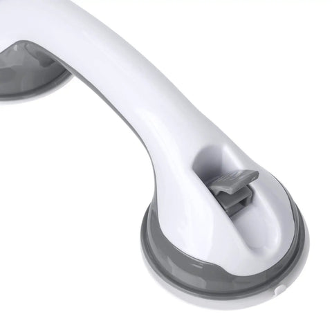 Close-up of 2 Pack 12 Inch Shower Grab Bars with strong suction cups and non-slip plastic grip visible on white surface
