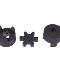 L-jaw coupling set, 3 pieces in black plastic with Buna-N rubber spider for log splitter hydraulic equipment