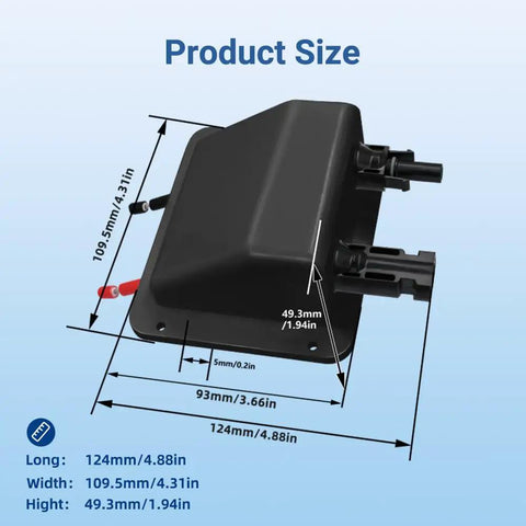 Premium Solar Cable Entry Gland IP68 Waterproof Junction Box For RVs Boats Campers And Vans UV Resistant Prewired 0.33ft 10AWG Cable Easy Install With Built In Screw Slot And Glue Groove For Quick Leakageproof Setup, product size 124x109.5x49.3mm