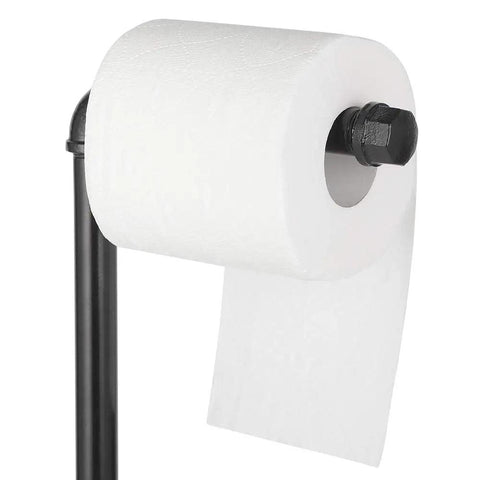 Beefy Industrial Black Free Standing Toilet Paper Holder Dispenser For Bathroom Metal Pipe Style Tissue Stand With Storage