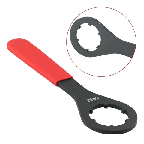Heavy Duty One Piece O Style Er Collet Wrench Tool For Er16 Er20 Er25 And Er32 Nut Spanner with red handle and round opening.