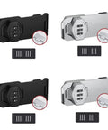 Rugged Three Digit Cabinet Lock With Mechanical Dial Cam shown in black and silver, includes screws for installation.