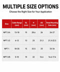 Size chart for Heavy Duty Nylon Cable Glands With Tough As Nails Ip68 Sealing And Grip Tight Adjustable Strain Relief Cord Locks.