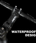 Close-up of Adjustable MTB Stem for 25.4mm to 31.8mm Bars and 28.6mm Steerer, 60 Degree Aluminum Riser Stem with water droplets