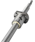 Close-up of Beefy Heavy Duty Left-Hand Thread Ball Screw With Nut SFU2505 25mm Diameter 5mm Pitch Machined Ends for industrial use.