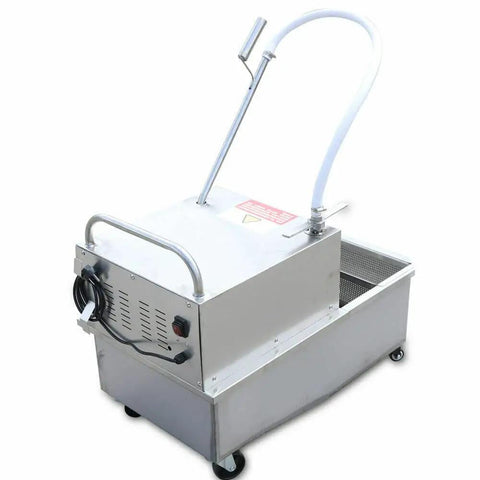 Mobile Fryer Oil Filter System Built Dead Serious With 304 Stainless Steel And Smooth Electric Filtration Machine on rolling cart.