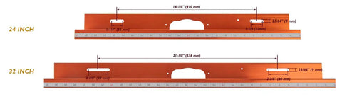 Heavy Duty 32 Inch Router Table Fence System With Premium Steel Rail Quick Lock Stops And Dedicated Dust Port, showing 32 inch and 24 inch rails.