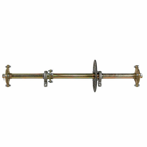 32 Inch Rear Axle Kit With Brake Caliper Sprocket Hub Pro Grade Racing Wheels And Rain Tires 10x4.50-5 Rear Tire 11x7.10x5 For Go Karts ATVs Quads Drift Trikes Includes Front Tires Live Axle Chain Sprocket Bearings, showing full axle view