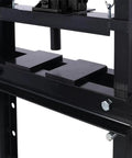 Close-up of Beefy 12 Ton Hydraulic Shop Press With Floor Mount H Frame Adjustable Table Height And Press Plates