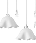Two Pack Plug In Pendant Lights With A 15 Foot Cord Frosted White Shade On Off Switch No Hard Wiring Easy Ceiling Lighting For Bedroom