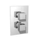 Beefy Solid Brass Thermostatic Shower Valve With Smooth Volume Control And Sleek Trim Kit, chrome finish and square handle design for easy temperature regulation.