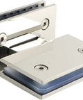 Rock Solid Heavy Duty Glass Shower Door Hinges, 2 Pack 180 Degree Pivot Clamps For 8 To 12 mm Frameless Glass, Smooth metal hinge detail.