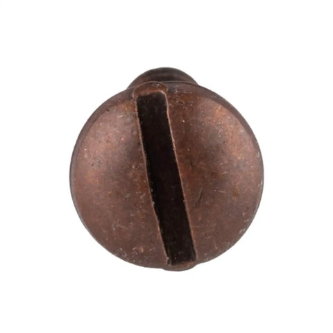 Top Shelf Heavy Duty Number Six By Five Eighth Antique Copper Round Head Slotted Wood Screws Pack Of Twenty Five viewed from above.