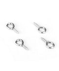 500 Pieces 4 By 8 Millimeter Small Screw Eye Pins For Jewelry Making And DIY Art Projects, silver metal mini eyelets, four on white background