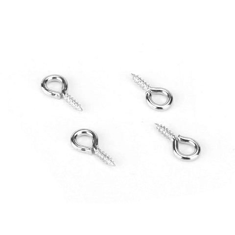 500 Pieces 4 By 8 Millimeter Small Screw Eye Pins For Jewelry Making And DIY Art Projects, silver metal mini eyelets, four on white background