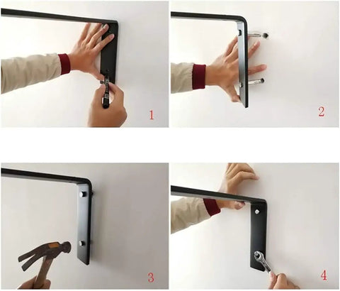 Heavy Duty Black L Shaped Wall Mount Shelf Brackets Right Angle Corner Support With Screws For Kitchen Storage And DIY Shelving Super Sturdy Worth Every Penny Pack Of Two installation steps