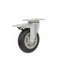 Heavy Duty Swivel Plate Caster Wheel With Standard Mount Bracket For Rough Terrain Replacement On Industrial Carts And Dollies Single Pack shown from side view with rubber tire and steel mount.