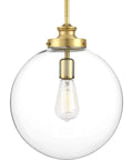 Clear Glass Farmhouse Pendant Light in Natural Brass, 1 Light Rustic Kitchen Island Fixture for Dining Room and Foyer, bulb focus.
