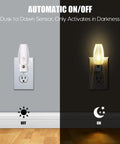 8 Pack Plug In Kid Friendly Night Light With Dusk To Dawn Sensor 2700K Warm White LED Nightlight For Kids Nursery Bedroom Bathroom Hallway Stairs And Kitchen Energy Efficient No Bulb Replacement showing automatic on/off feature in use
