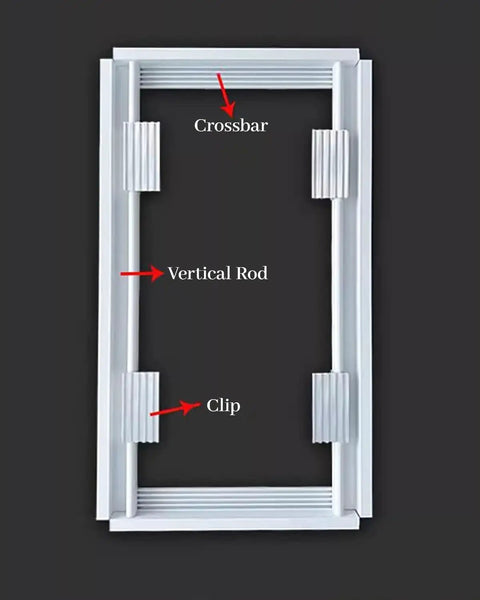 Hidden Tile Access Panel Aluminum Wall Inspection Cover 36X36 Inch Flush Mount showing crossbar, vertical rod, and clip in detail.
