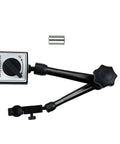 HDLNKAK magnetic base stand for dial indicator, black metal with dual adjustable arms and a small metal spacer