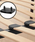 Close-up of 20 Piece Set Of Heavy Duty Plastic Replacement Bed Slat Caps 54X10Mm Durable Pp Retainer Clips on bed slats.